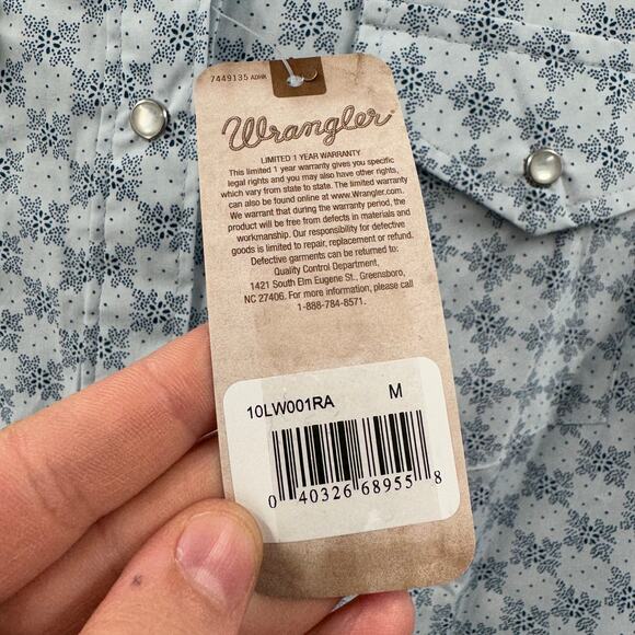 NWT Wrangler Long Sleeve light blue Pattern Western Shirt - Picture 7 of 8